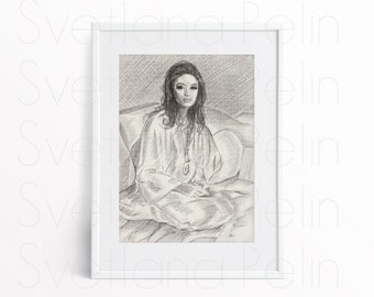 4 Portraits, Inspirés par Anouk Aimée, Dessin, Peinture, Illustration, Oeuvre, Art imprimable, TÉLÉCHARGEMENT INSTANTANÉ numérique