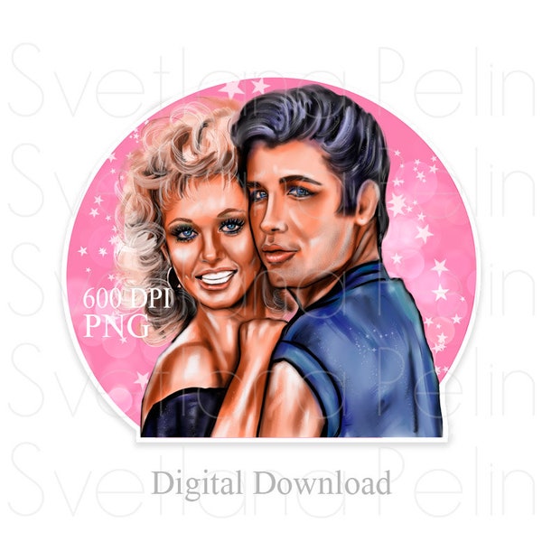 Grease, Danny Zuko, Sandy Olsson, Olivia Newton-John, John Travolta, Digital Sticker, HIGH-Resolution, Printable Art, PNG, INSTANT Download