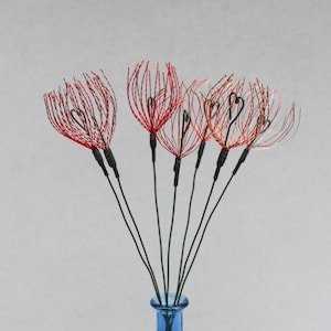 Wire wisp flower with heart accent - sold individually