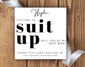 Groomsmen Proposal, Best Man, Suit Up, Open Bar, Minimalist, Modern, Card, Editable, Instant Download, Printable, Canva