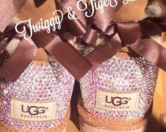 Swarovski Crystal Bling UGG Boots ~ Chestnut Bailey Bow Uggs Embellished with Swarovski Crystals