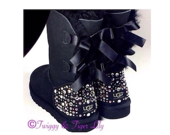 Swarovski Crystal Bailey Bow Ugg Boots in Sparkly Night TM