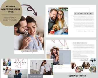 Modern Adoption Profile Book Template, Editable template in Canva, modern and customizable adoption profile book, DIY profile book