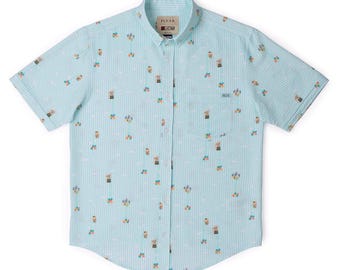 Rsvlts Disney Pixar Up "Going up!" - Stretch Seersucker Shirt Blue