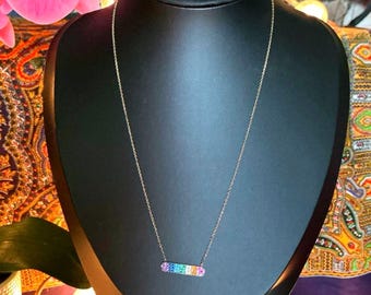 Collier barre de zircone cubique couleur arc-en-ciel or vermeil 925