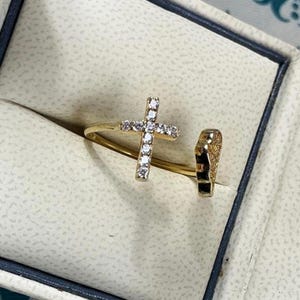 14K Clad 925 Diamonique Cuff Ring Cross & Angel Wing Italy Designer Jacmel JCM image 9
