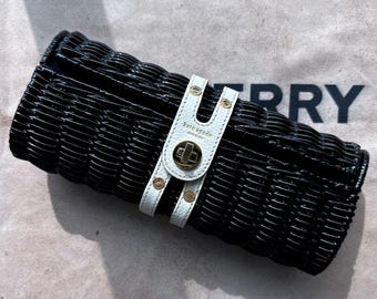 Vintage 90's Kate Spade New York Straw Wicker Black & Cream Colored Clutch