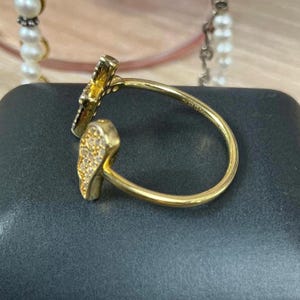 14K Clad 925 Diamonique Cuff Ring Cross & Angel Wing Italy Designer Jacmel JCM image 5