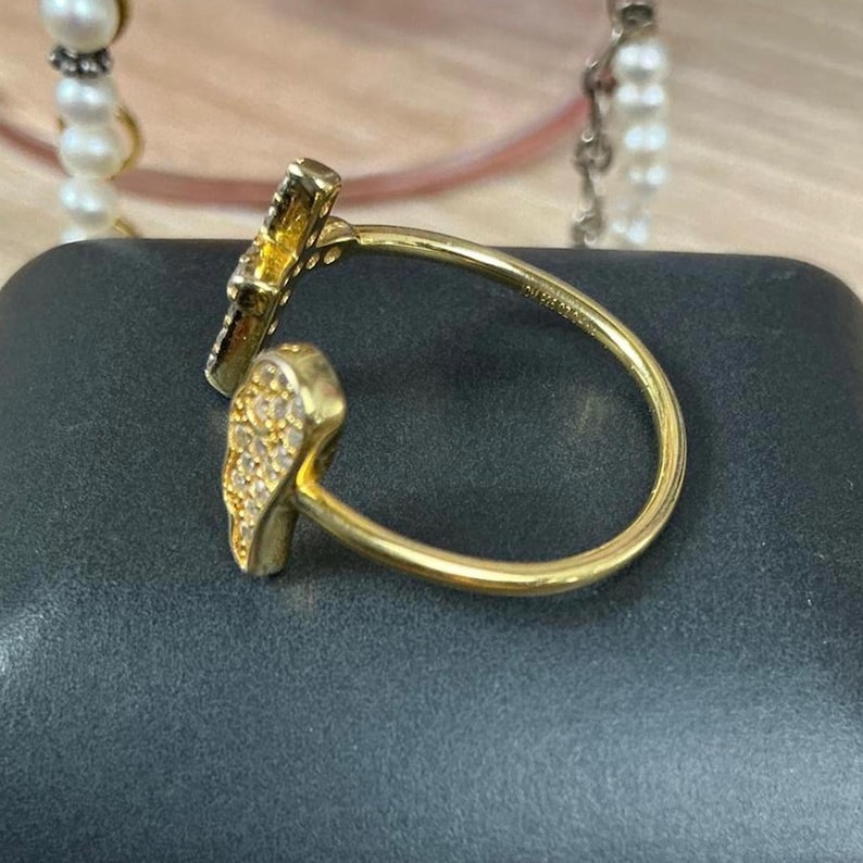 14K Clad 925 Diamonique Cuff Ring Cross & Angel Wing Italy Designer Jacmel JCM image 5