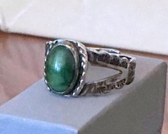 Vintage Antique Fred Harvey Era Navajo Green Stone Sterling Silver Ring Sz 7
