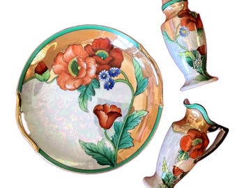 Ensemble de vaisselle en noritake « Poppy Flower » vintage des années 60, pichet, salière et assiette