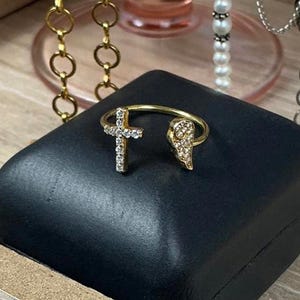 14K Clad 925 Diamonique Cuff Ring Cross & Angel Wing Italy Designer Jacmel JCM image 2