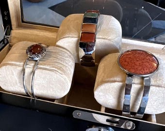 Lot de 3 bracelets en pierre multicolores argentés, vintage, célébrité New York