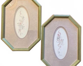 Mary Vincent Bertrand Signed Numbered Watercolor Cherub Portraits Hexagon