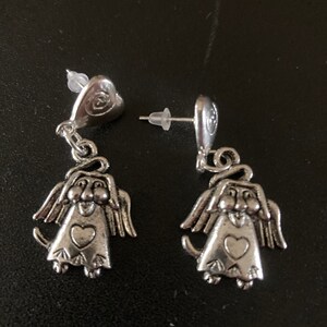 heart and dog with angel wings drop earrings, pet memorial, love my pet