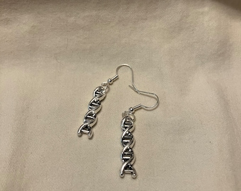 DNA double helix molecule dangle earrings, silver, fish hook ear wires, science biology jewelry