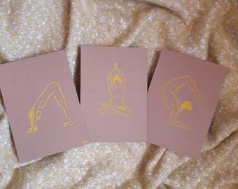 Yellow On A4 Or A5 Kraft Card Yoga Poses Hand Painted Original Minimalist Artworks Life Drawing Three Poses To Choose From