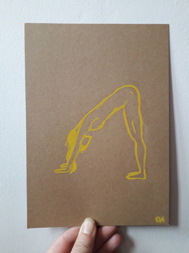 Yellow On A4 Or A5 Kraft Card Yoga Poses Hand Painted Original Minimalist Artworks Life Drawing Three Poses To Choose From
