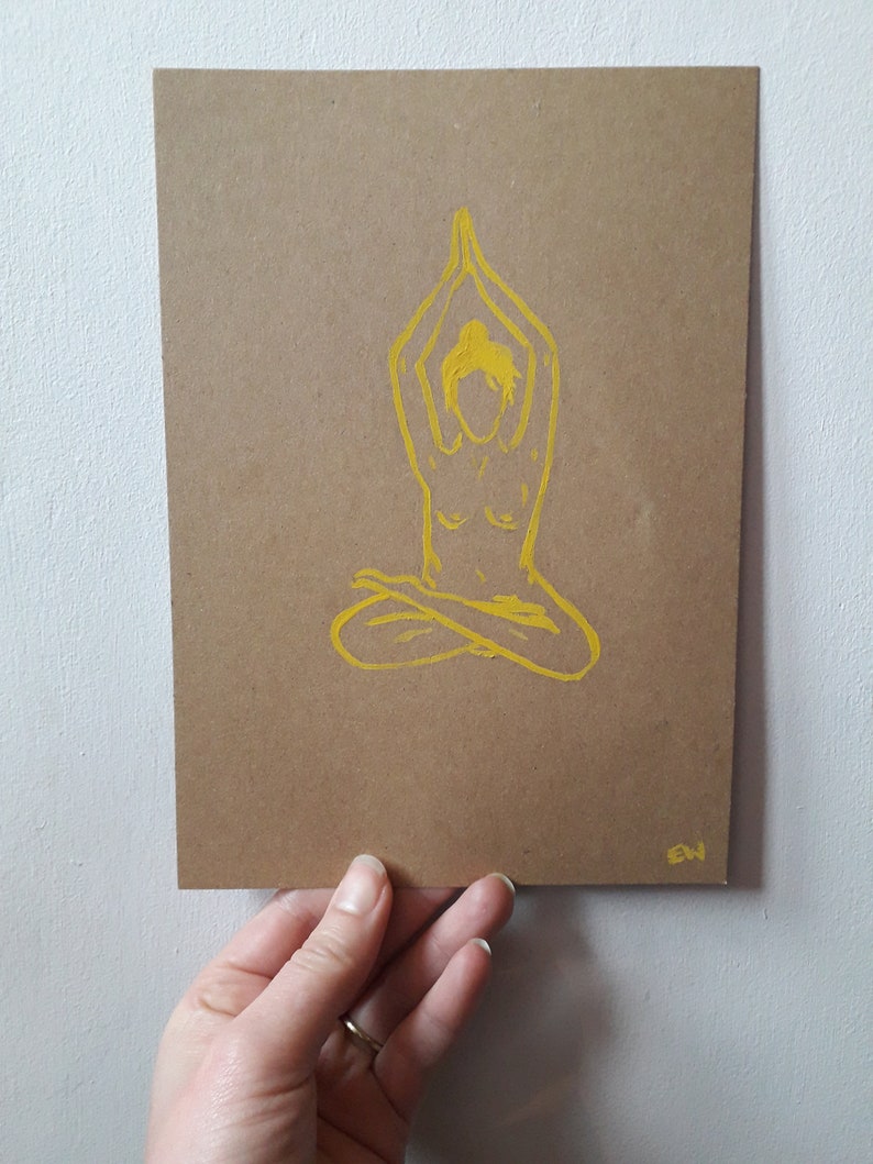 Yellow On A4 Or A5 Kraft Card Yoga Poses Hand Painted Original Minimalist Artworks Life Drawing Three Poses To Choose From