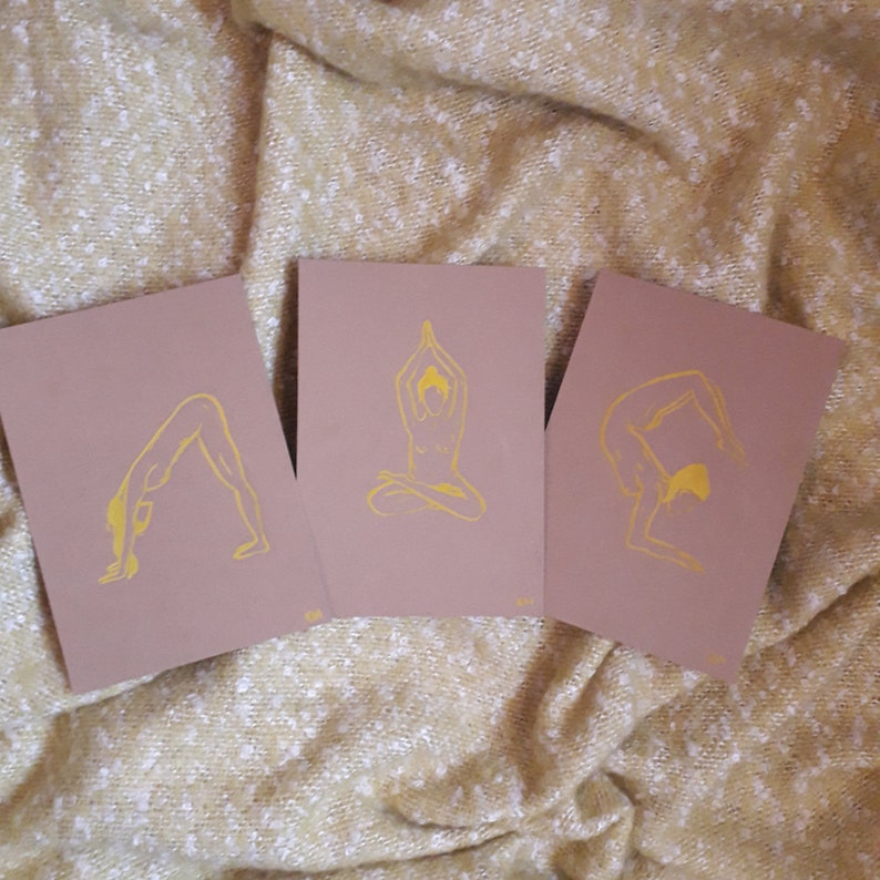 Yellow On A4 Or A5 Kraft Card Yoga Poses Hand Painted Original Minimalist Artworks Life Drawing Three Poses To Choose From