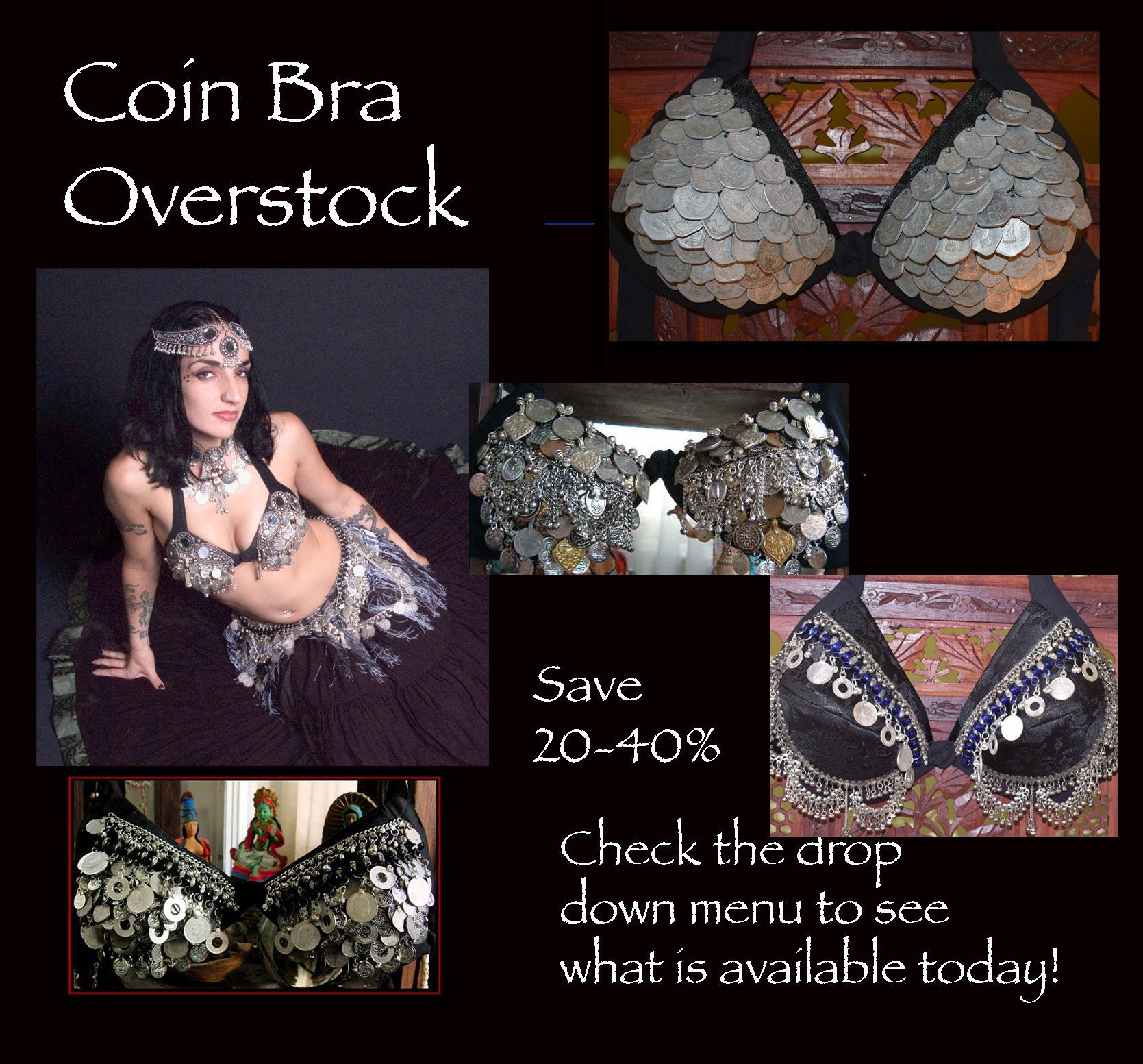 Tribal Coin Belly Dance Bra With Beads & Afghani Jewelry Accents