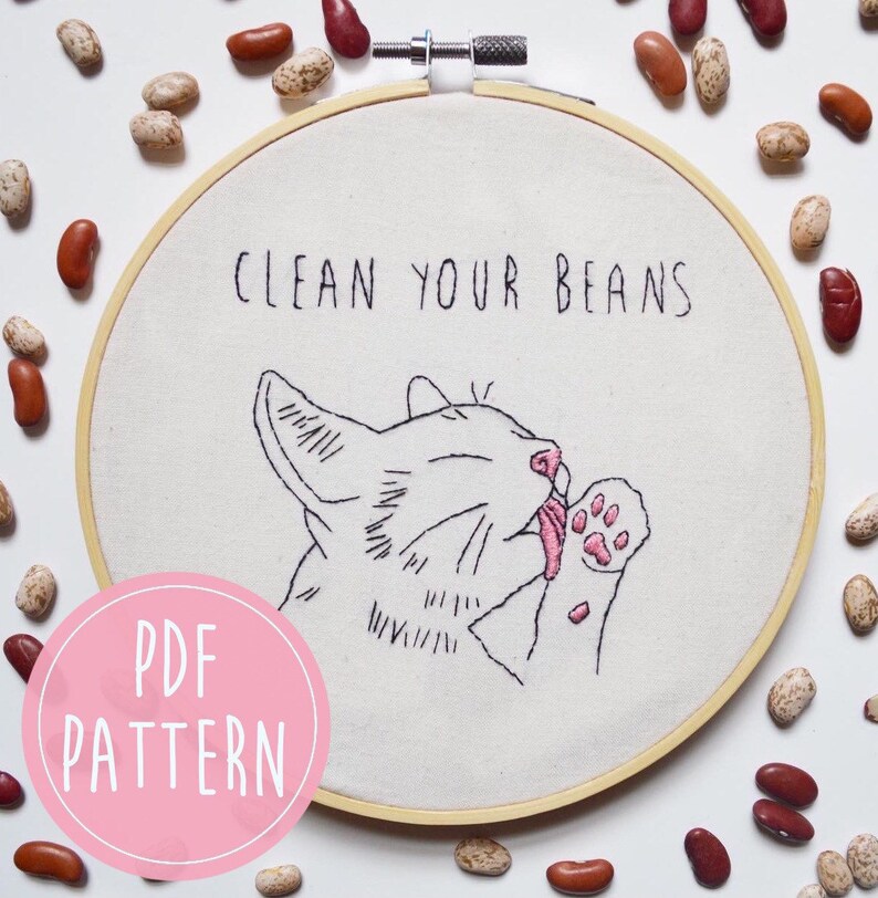 Cat Embroidery Pattern / Beginner Embroidery Pattern / Funny Etsy