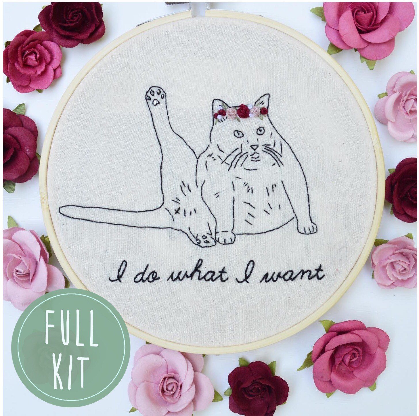 Sassy Cat Embroidery Kit / Beginner Embroidery Kit / Funny