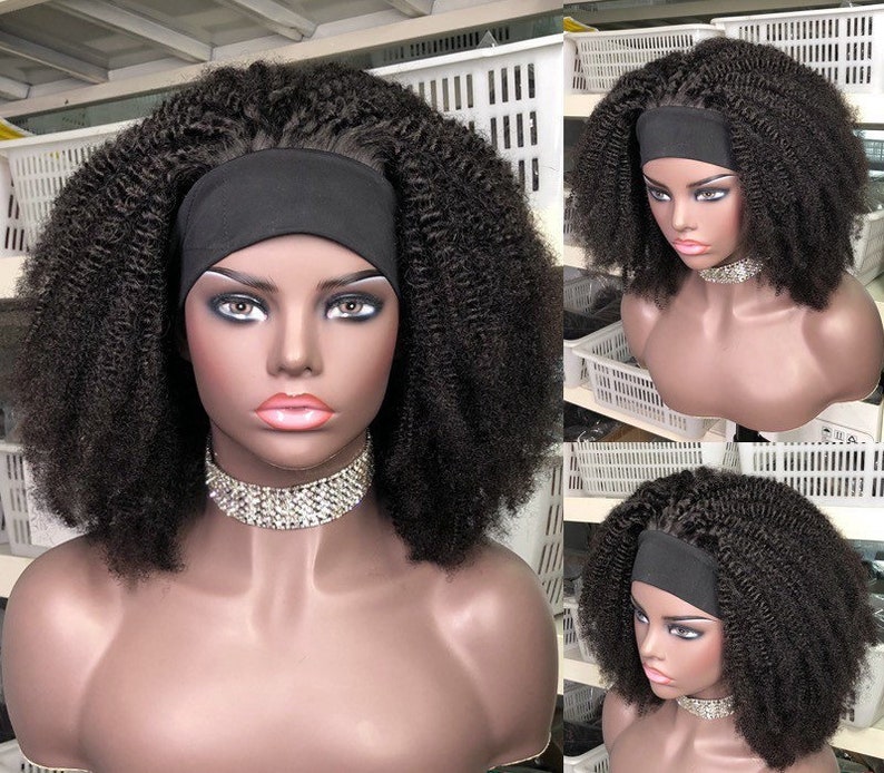 Headband Wighuman Hair Afro Kinky Wig Kinky Curly Wig With Etsy