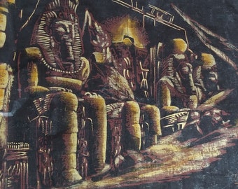 女神マアトとハトホルのパピルス画：古代エジプトの壁画（14インチ×10