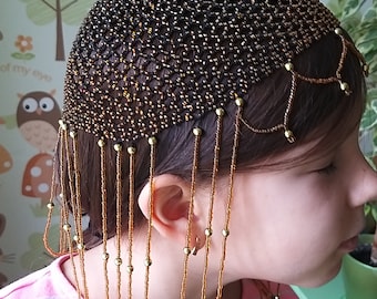 Hat head decoration made of beads handmade oriental decor very beautiful. Exclusive - one of a kind