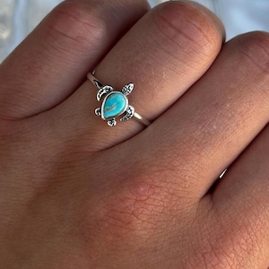 Zilveren stenen schildpad bruiloft geoxideerde peervorm ring natuurlijk echt turkoois 925 sterlingzilver 9,9 mm