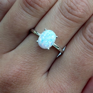 Art Deco Oval Lab Opal Engagement Ring, 925 Sterling Silver