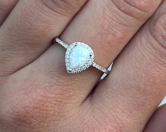 Oval White Simulated Opal Heart Promise Ring – .925 Sterling Silver, Size 7