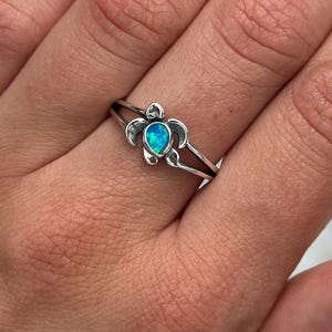 Sterling Silver Sea Turtle Ring: 10mm Lab Opal Summer Jewelry