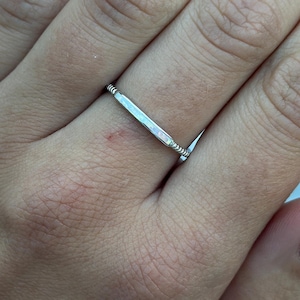 3mm Lab Opal Sterling Silver Ring - Twisted Band