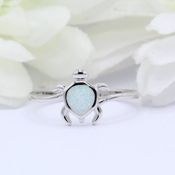 10mm Lab Créé White Opal Turtle Ring Trendy Summer Ring Simulé White Opal Solid 925 Sterling Silver Blue Opal Turtle Choisissez votre pierre