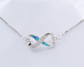 New Design Infinity Necklace Blue Lab Created Opal and CZ Infinity Pendant Silver 925 Chain Necklace Trendy Jewelry 16" Chain