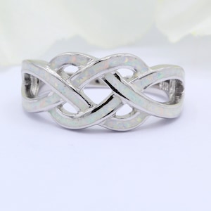 Double Infinity Celtic Crisscross Knot Ring Lab White Opal Unique Promise Ring Vintage Ring Solid 925 Sterling Silver Choose Your Stone