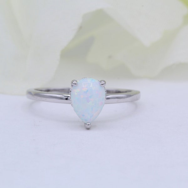 9mm Solitär Teardrop Lab Weiß Opal Oxidiert Keltische Birne Hochzeit Braut Engagement Tropfenform Ring Massiv 925 Sterling Silber