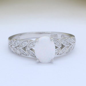 Oval Lab White Opal Art Deco Vintage Wedding Engagement Ring CZ Solid 925 Sterling Silver Choose Your Stone
