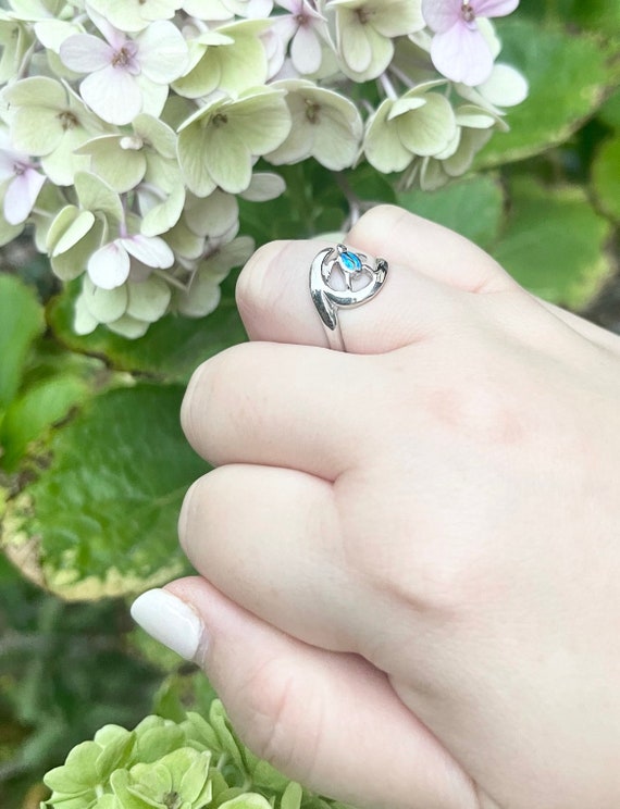 Sterling Silver Blue Created Opal Turtle on Wave Ring Sterling Silver Blue Created Opal Turtle on Wave Ring