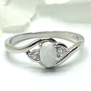 Oval Lab White Opal  CZ Band Design Art Deco Vintage Wedding Engagement Ring Round CZ Twisted Solid 925 Sterling Silver Band