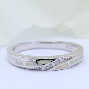 4mm Art Deco Lab White Opal and CZ Diamond Ring Solitaire 925 Sterling Silver Band Choose Band Color New Design Thumb Ring Choose Band Color