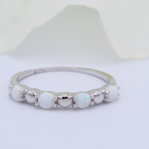 3mm Wedding Beaded Band Lab White Opal 925 Sterling Silver Thumb Ring Opal Band Blue Opal White Opal Eternity Stackable Stacking