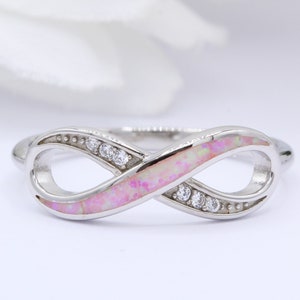 Infinity Crisscross Knot Ring Lab Pink Opal Unique Promise Ring Vintage Ring Solid 925 Sterling Silver Forever Ring Choose Your Stone