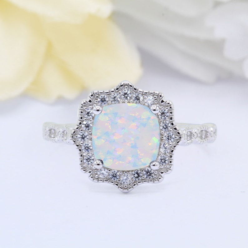 Halo Princess Cut Lab White Wedding Opal Ring Max 57% OFF Bridal Very popular Engagement