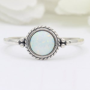 8mm Round Lab White Opal Oxidized Celtic Round Wedding Bridal Engagement Round Shape Ring Solid 925 Sterling Silver