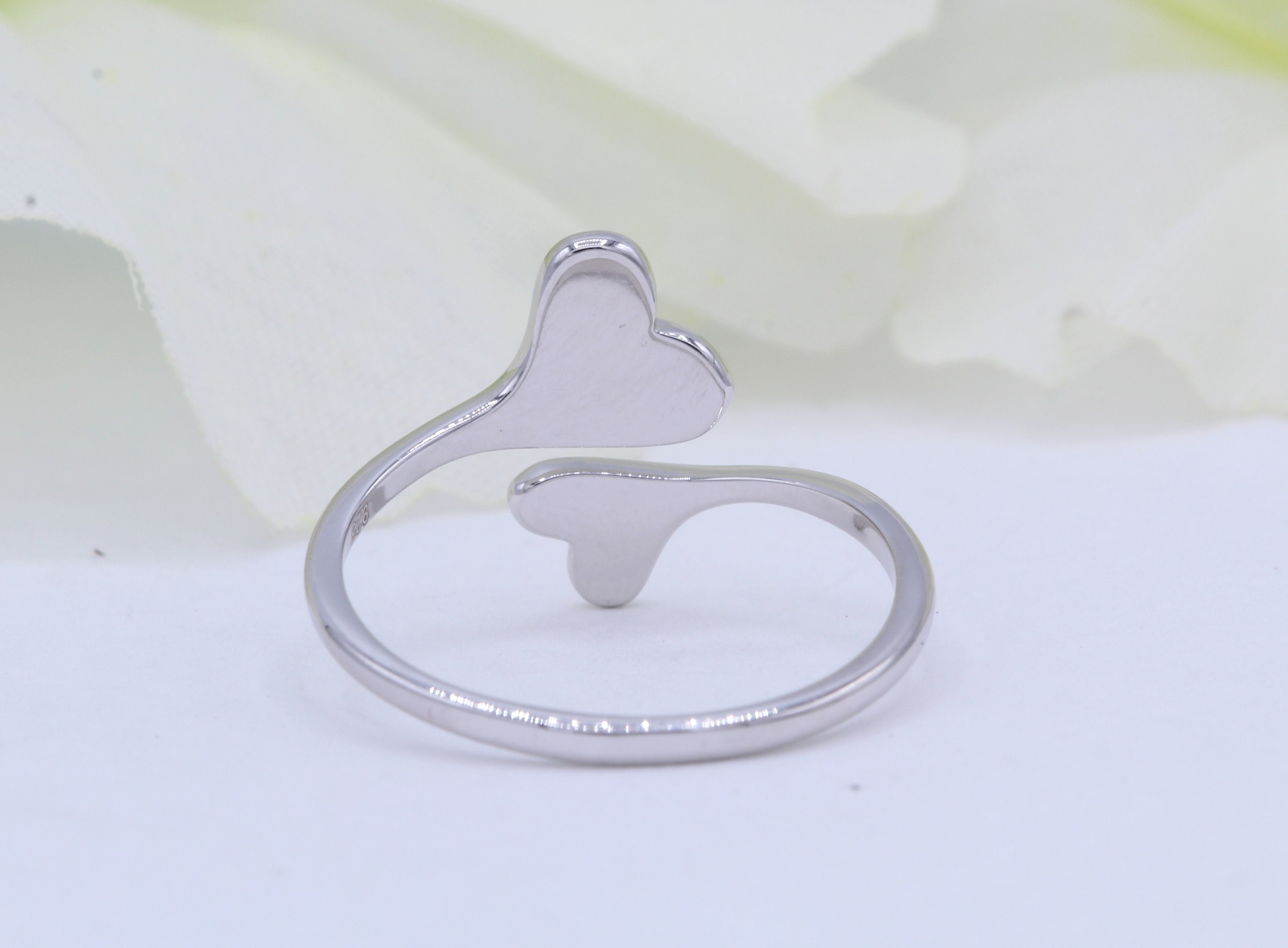 ダブルハート ラボオパールリング：925スターリングシルバー 結婚 