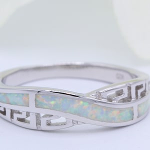Infinity Crisscross Ring Lab White Opal Greek Key Design Unique Promise Ring Vintage Ring Solid 925 Sterling Silver Choose Your Stone