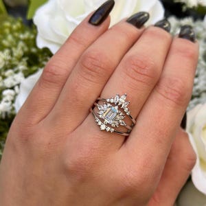 Three Piece Vintage Art Deco Style Set 1.06 Carat Halo Ring Women Wedding Engagement Round Shape Ring 925 Sterling Silver 12mm